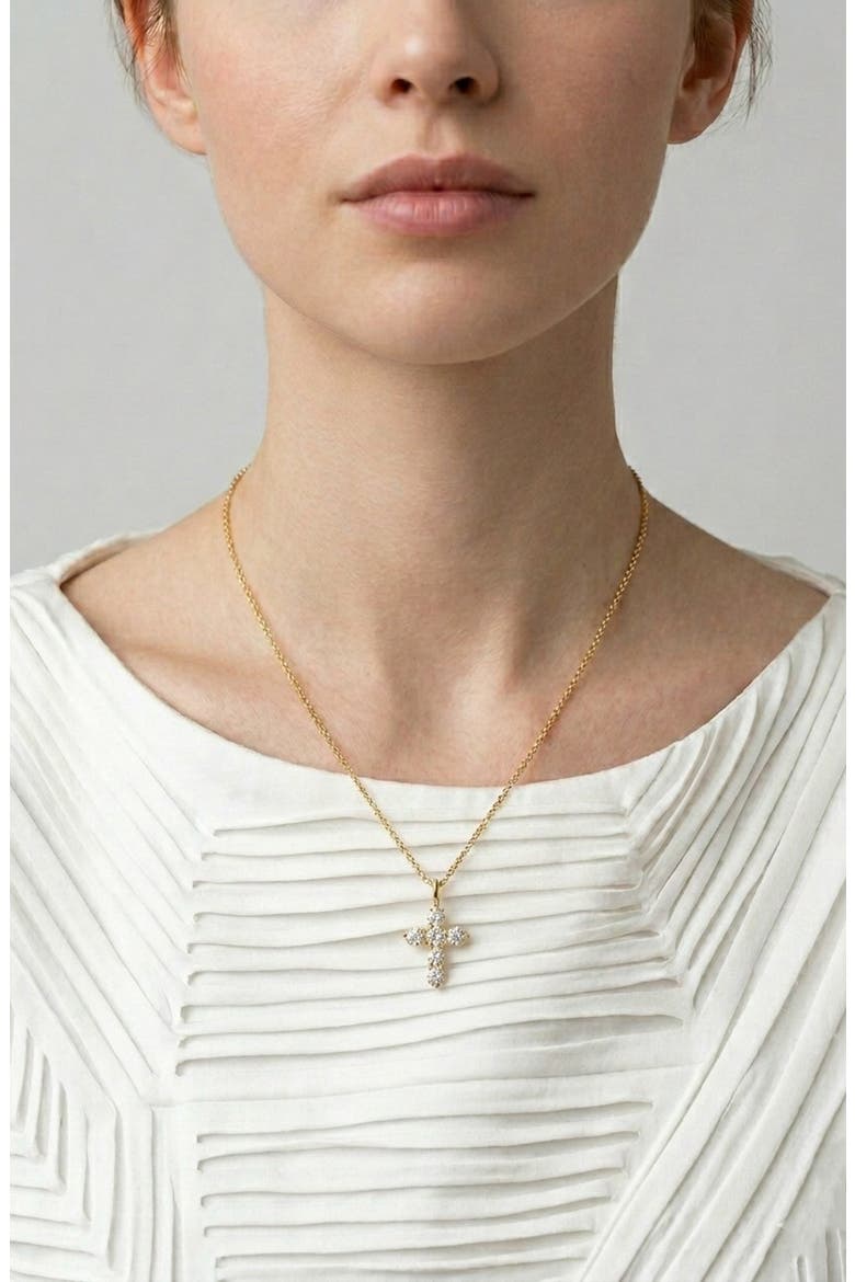 Faith Cubic Zirconia Cross Pendant Necklace, Alternate, color, GOLD