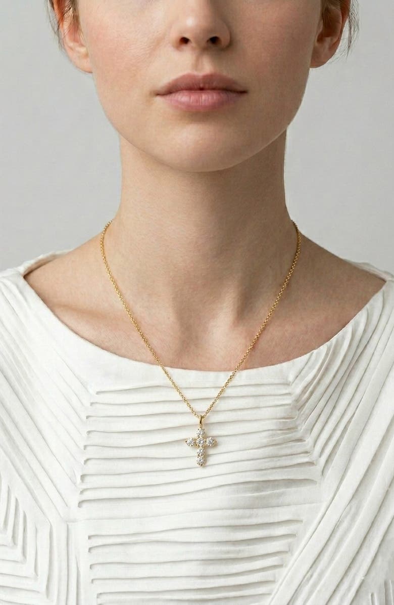 GABI RIELLE Faith Cubic Zirconia Cross Pendant Necklace, Alternate, color, Gold