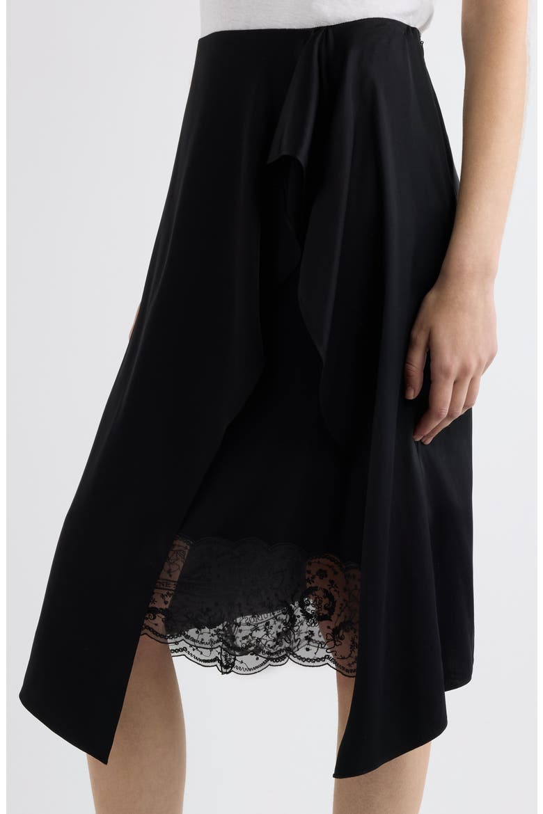 Inouka Ruffle Asymmetric Viscose Satin Midi Skirt, Alternate, color, BLACK