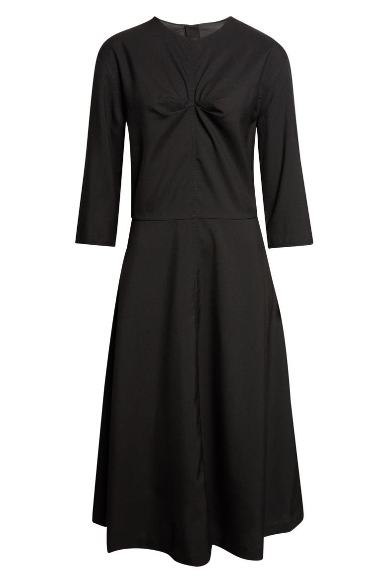 Pleat Bodice Wool Midi Dress, Main, color, 00N99 BLACK