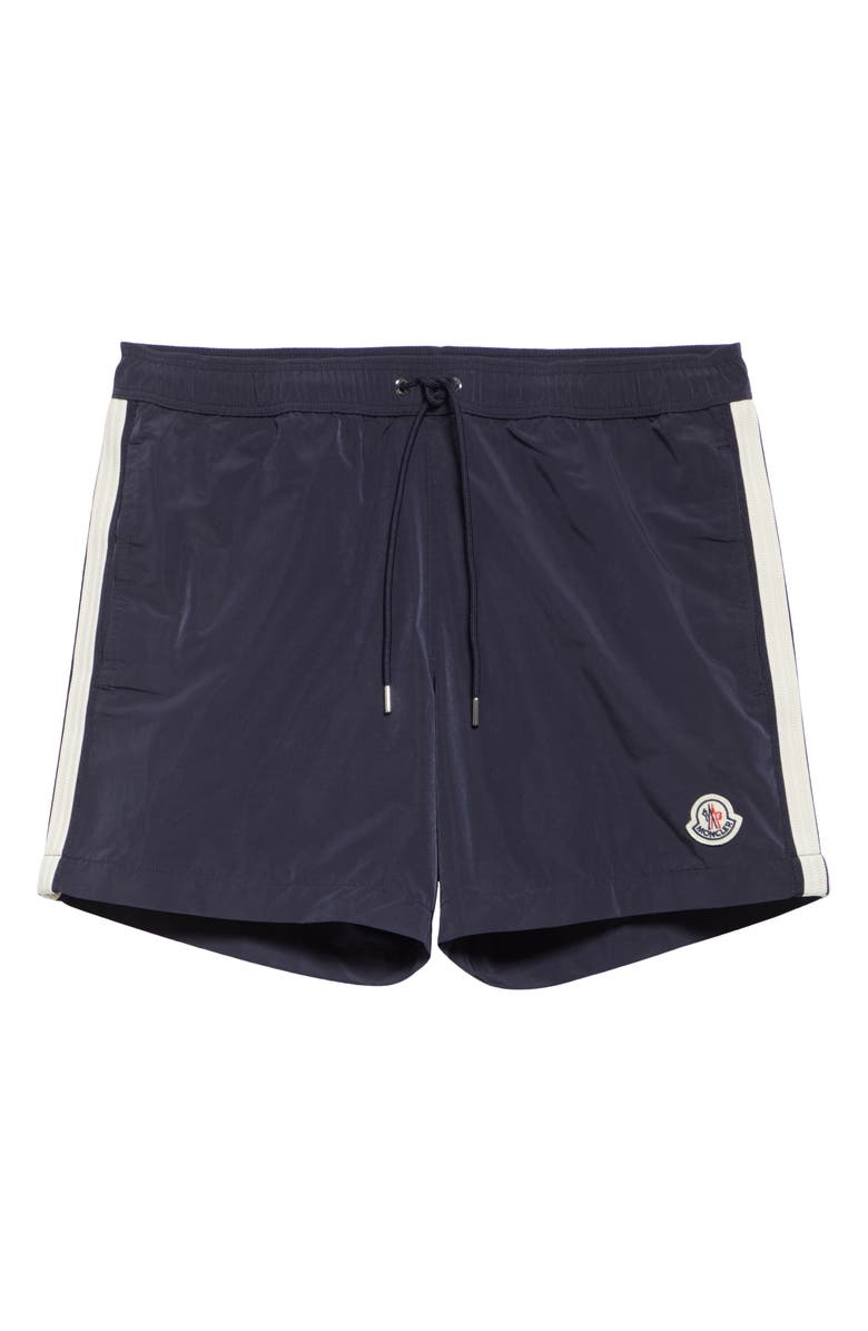 Moncler Side Stripe Swim Trunks, Alternate, color, Navy Blue