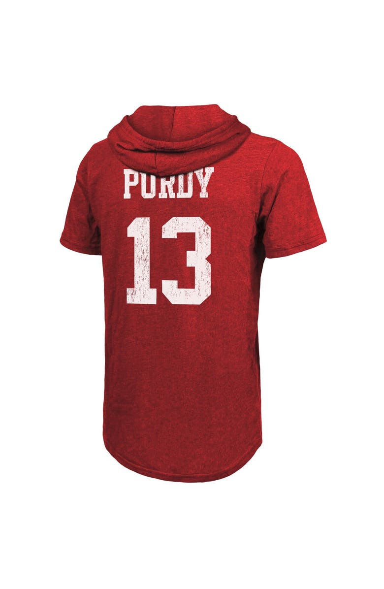 Majestic Threads Men's Majestic Threads Brock Purdy Scarlet San Francisco 49ers Player Name & Number Tri-Blend Short Sleeve Hoodie T-Shirt, Alternate, color, Scarlet