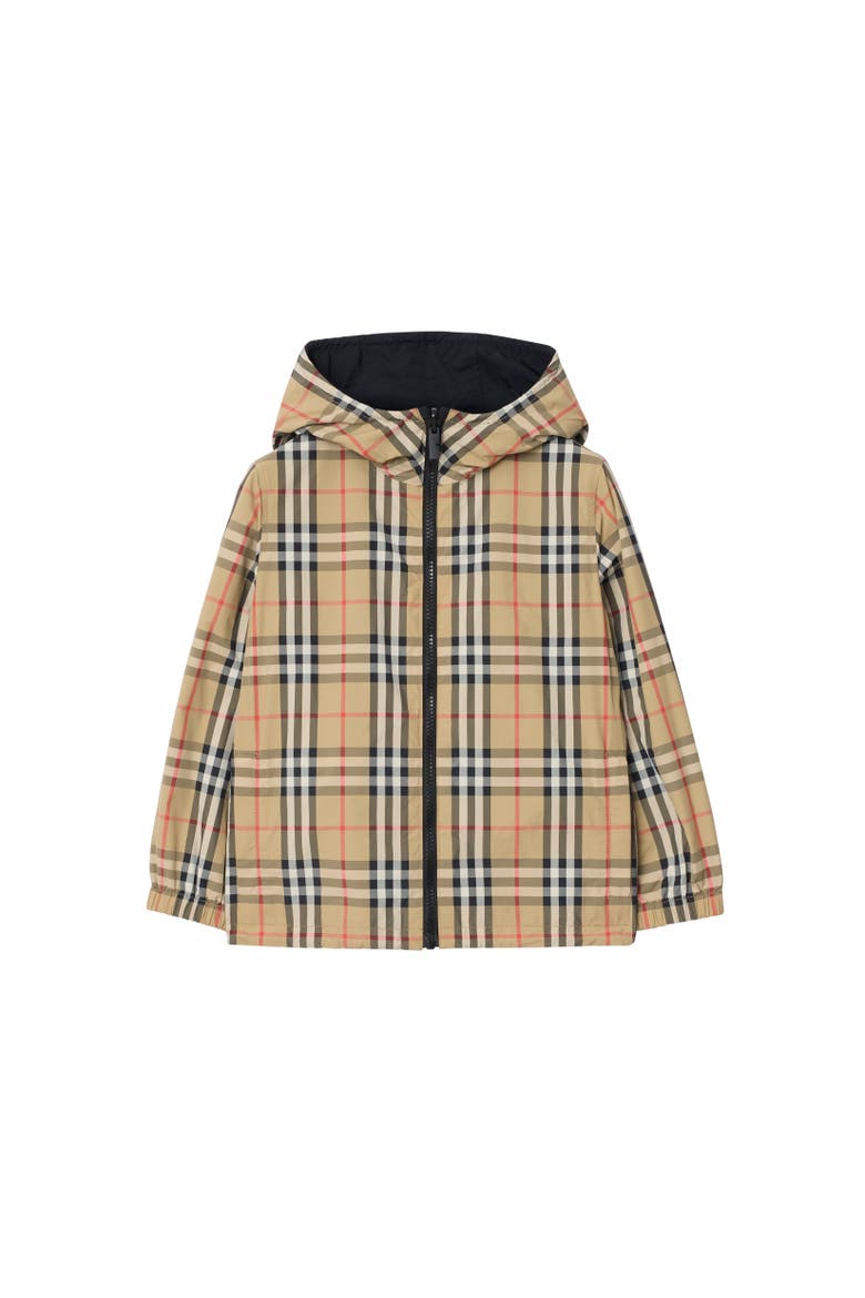 Reversible Check Hooded Jacket, Alternate, color, Sand beige