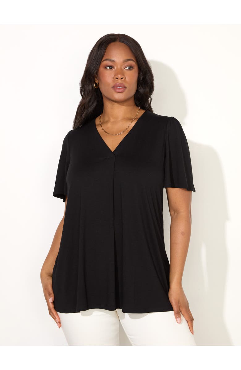 Live Unlimited Jersey Flutter Sleeve V-Neck T-Shirt, Main, color, Black