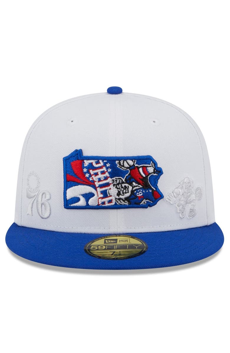 New Era Men's New Era White/Royal Philadelphia 76ers State Pride 59FIFTY Fitted Hat, Alternate, color,
