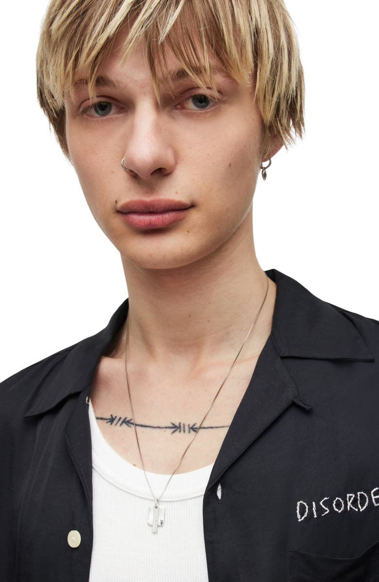 AllSaints Leor Dog Tag Pendant Necklace, Alternate, color, Warm Silver