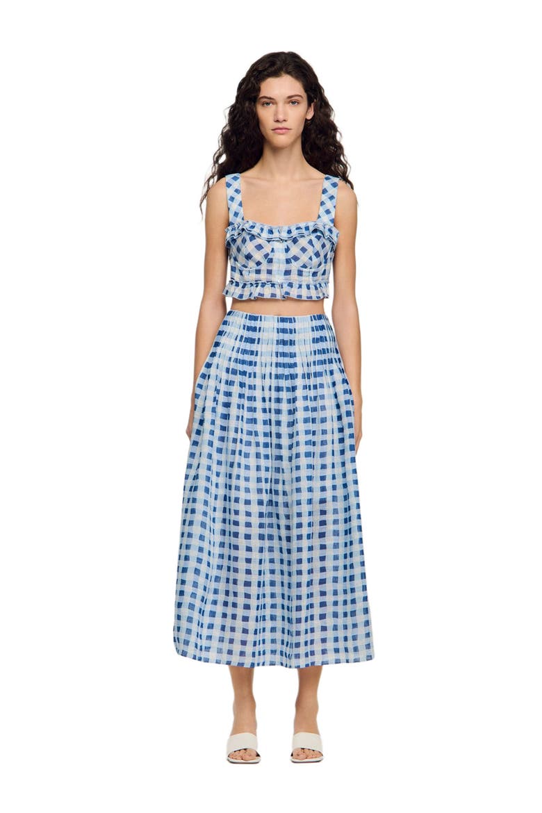 Long gingham linen skirt, Alternate, color, Blu / white
