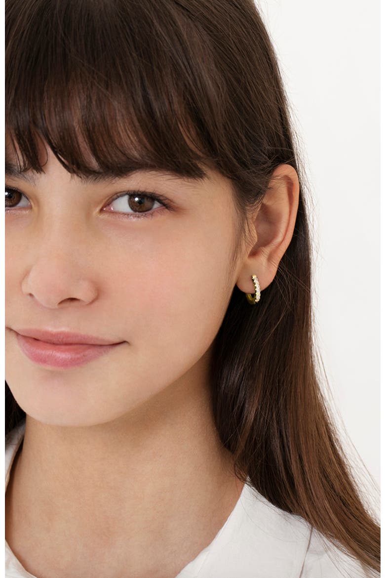 Small Multi Cubic Zirconia Huggie Plated Earrings, Alternate, color, Gold