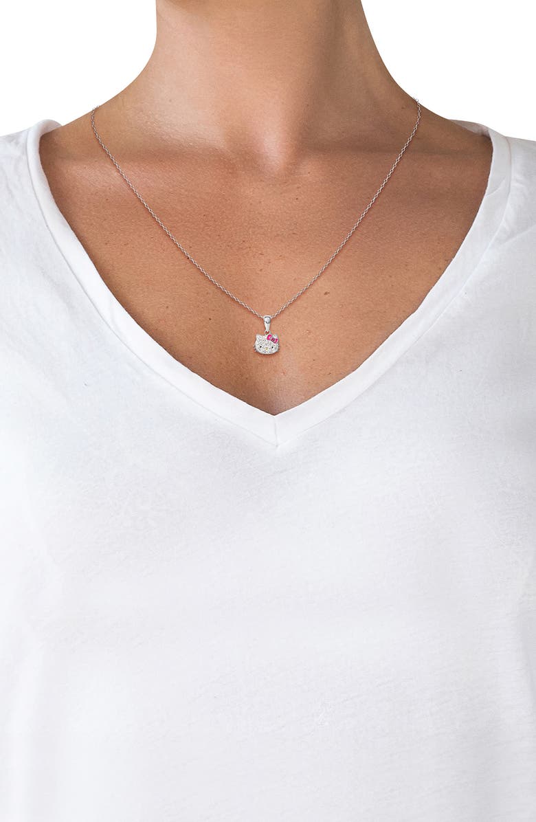 Jacmel Hello Kitty<sup>®</sup> Sterling Silver Crystal Pendant Necklace, Alternate, color, Sterling Silver/Dark Pink