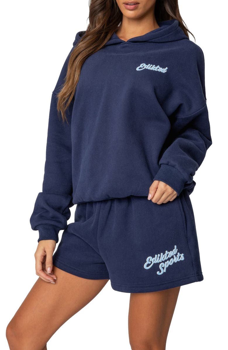EDIKTED So Sporty Hoodie, Alternate, color, Navy