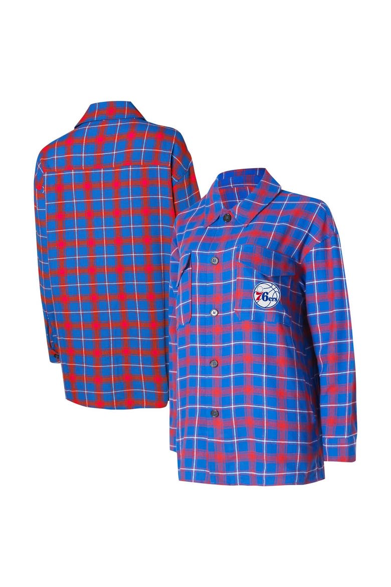 Women's College Concepts Royal/Red Philadelphia 76ers Boyfriend Button-Up Nightshirt, Main, color, Royal