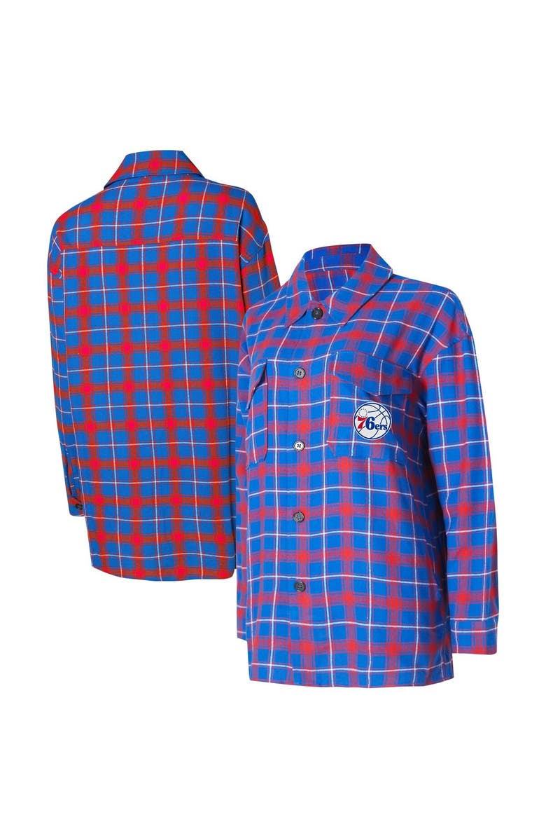 College Concepts Women's College Concepts Royal/Red Philadelphia 76ers Boyfriend Button-Up Nightshirt, Main, color, Royal