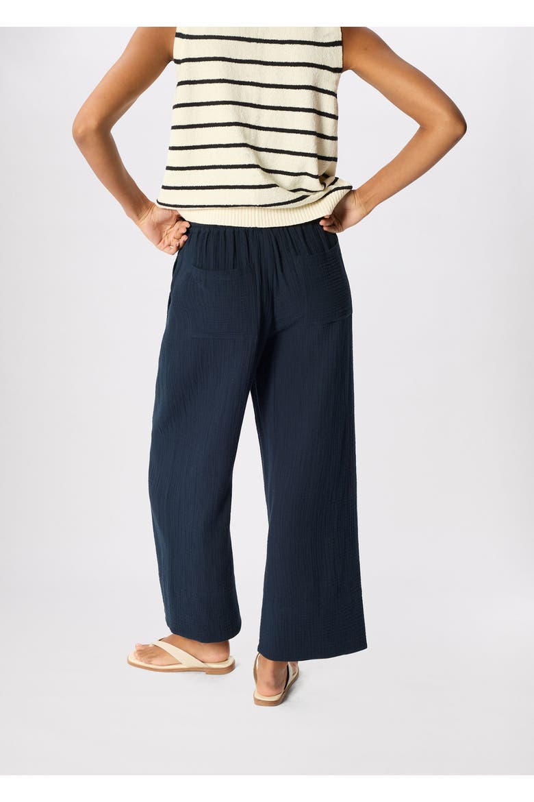 100% Cotton Wide Leg Trousers, Alternate, color, Navy