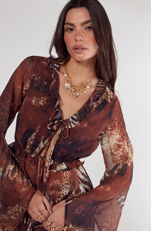 Nasty Gal Animal Print Crinkle Chiffon Top In Brown