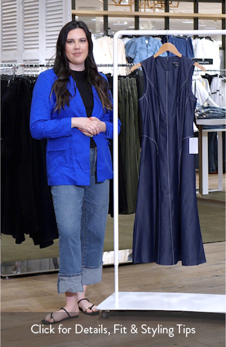 Contrast Stitch Sleeveless Denim Midi Dress, sales video thumbnail