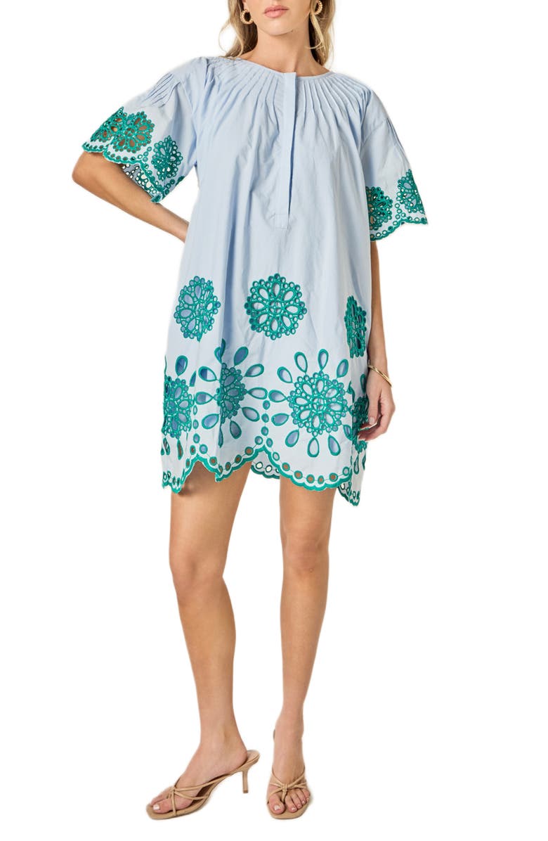 English Factory Embroidered Eyelet Shift Dress, Main, color, Powder Blue