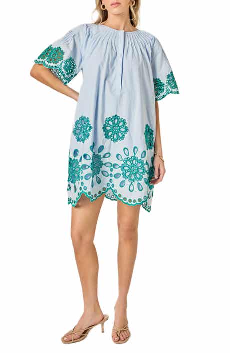 English Factory Embroidered Eyelet Shift Dress