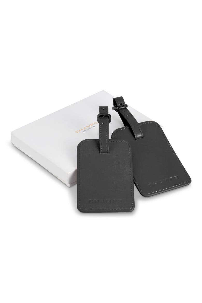 Leather Luggage Tags, Main, color, BLACK