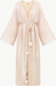 Malva Florea Sequin Cape With Floral Tassel Tie Waist