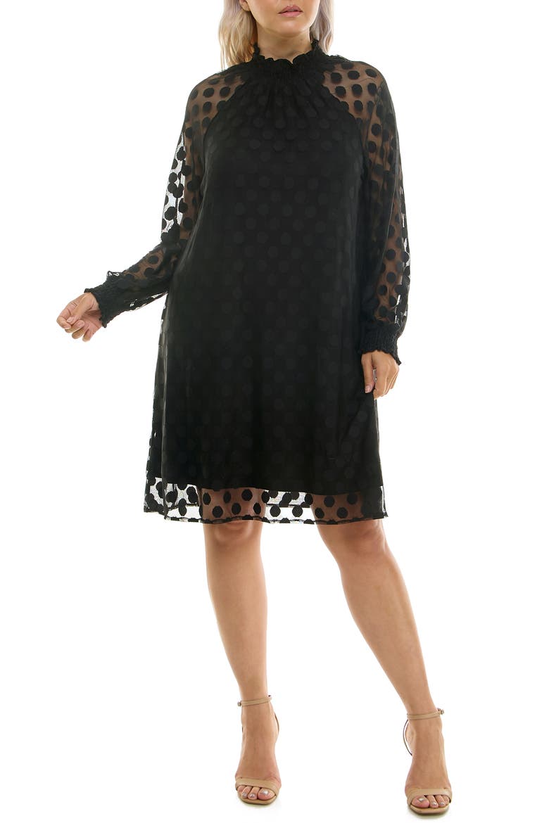 Mock Neck Long Sleeve Trapeze Dress, Main, color, BLACK