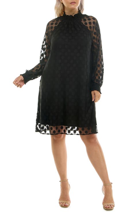 Mock Neck Long Sleeve Trapeze Dress (Plus)