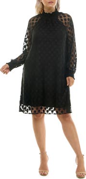 Nina Leonard Mock Neck Long Sleeve Trapeze Dress