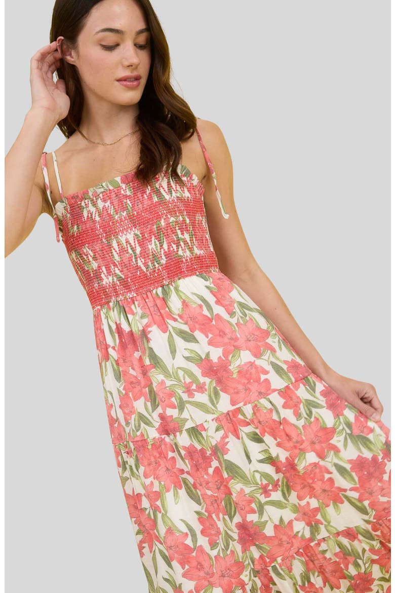 Smocked Midi Dress, Alternate, color, RED MULTI