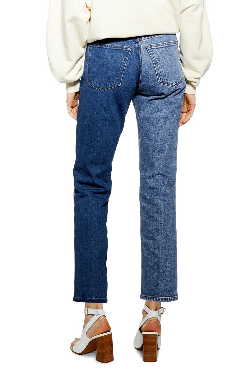 Topshop High Waist Straight Leg Moto Jeans, Alternate, color,