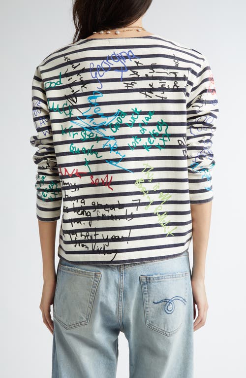 R13 End-of-the-year T-shirt In Navy/ecru Stripe Scribbles