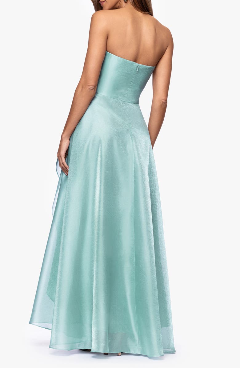 Xscape Evenings Strapless Ruffle Detail Metallic Organza Gown, Alternate, color, Seafoam
