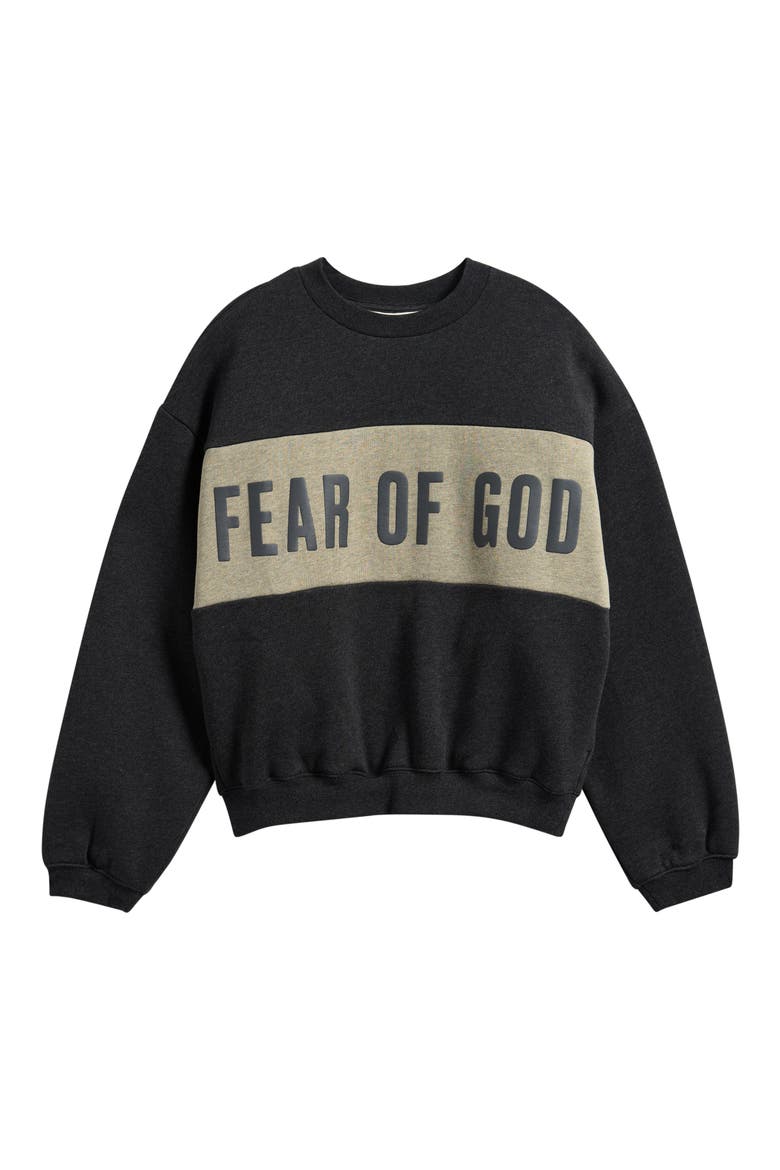 Kids' Logo Panel Relax Fit Crop Sweatshirt, Main, color, IRON GREY HEATHER/SEAL HEATHER
