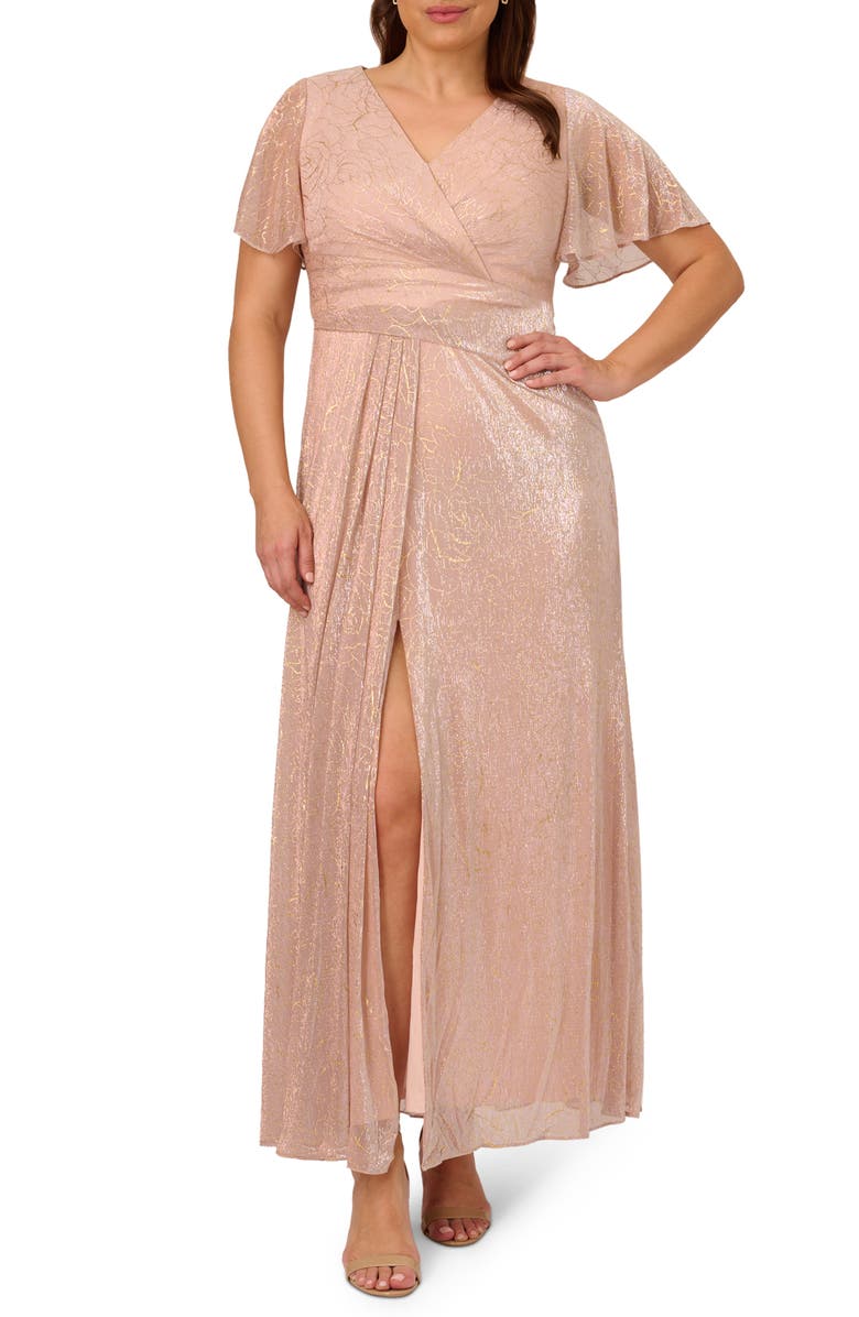 Adrianna Papell Metallic Mesh Drape Gown, Main, color,