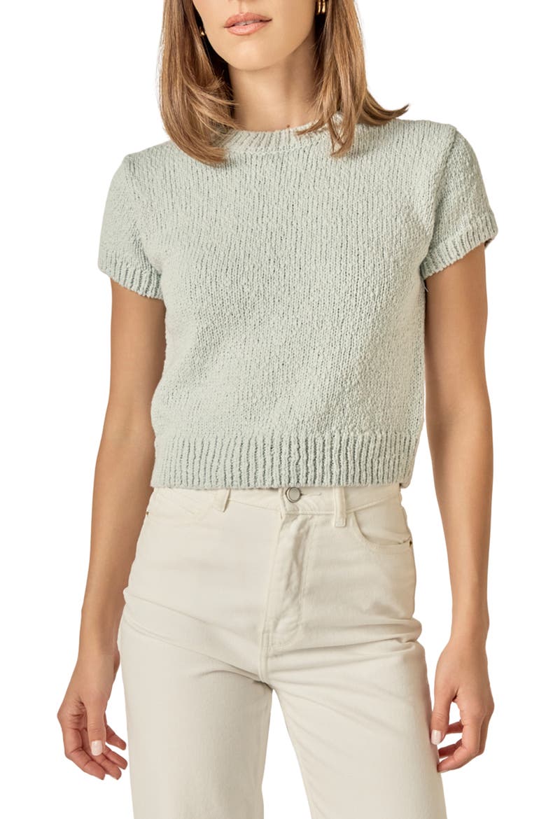 Rib Trim Short Sleeve Knit Top, Main, color, ICY BLUE