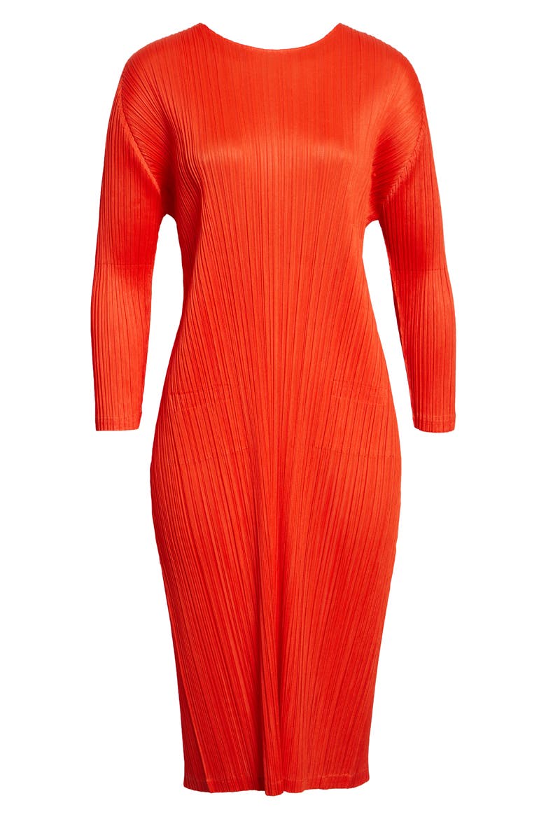 Monthly Colors February Pleated Long Sleeve Midi Dress, Alternate, color, RED