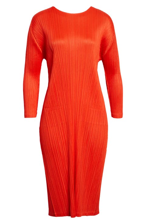 Monthly Colors February Pleated Long Sleeve Midi Dress