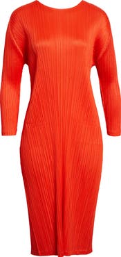 Pleats Please Issey Miyake Monthly Colors February Pleated Long Sleeve Midi Dress