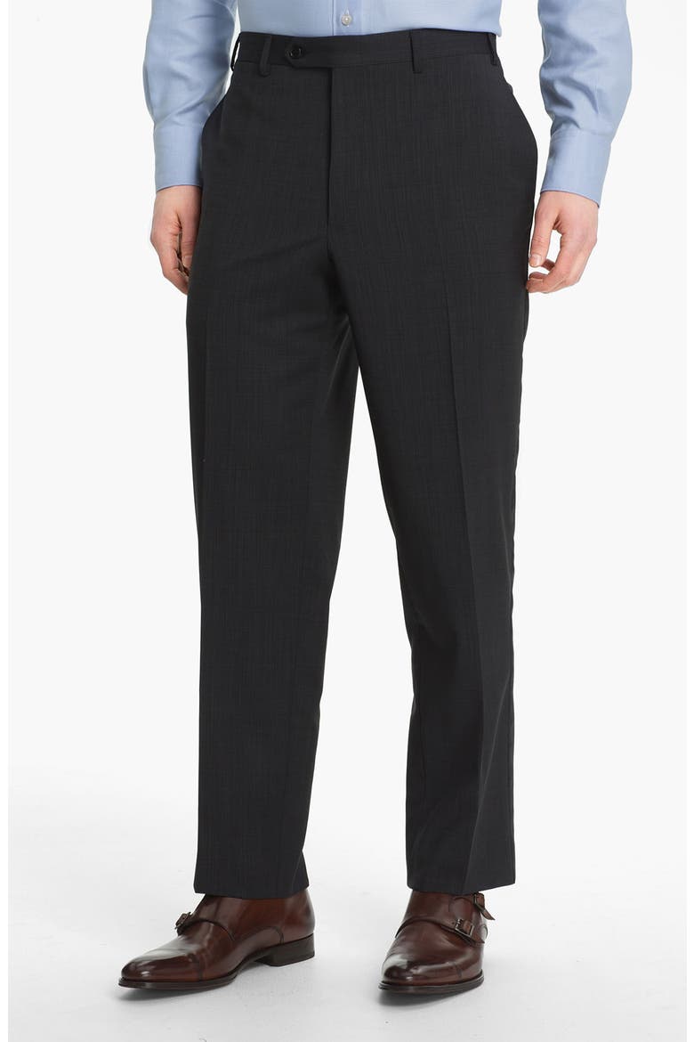 Flat Front Classic Fit Wool Dress Pants, Main, color, BLACK