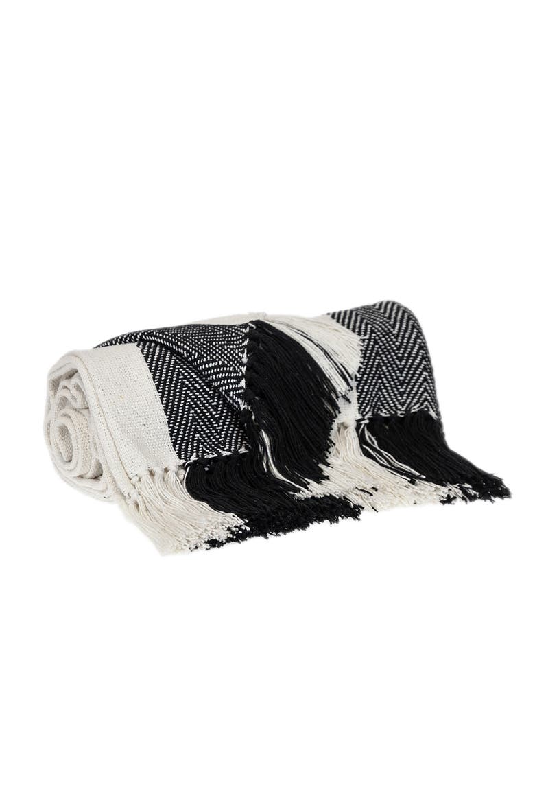 Archee Fringe Throw Blanket, Alternate, color, BLACK