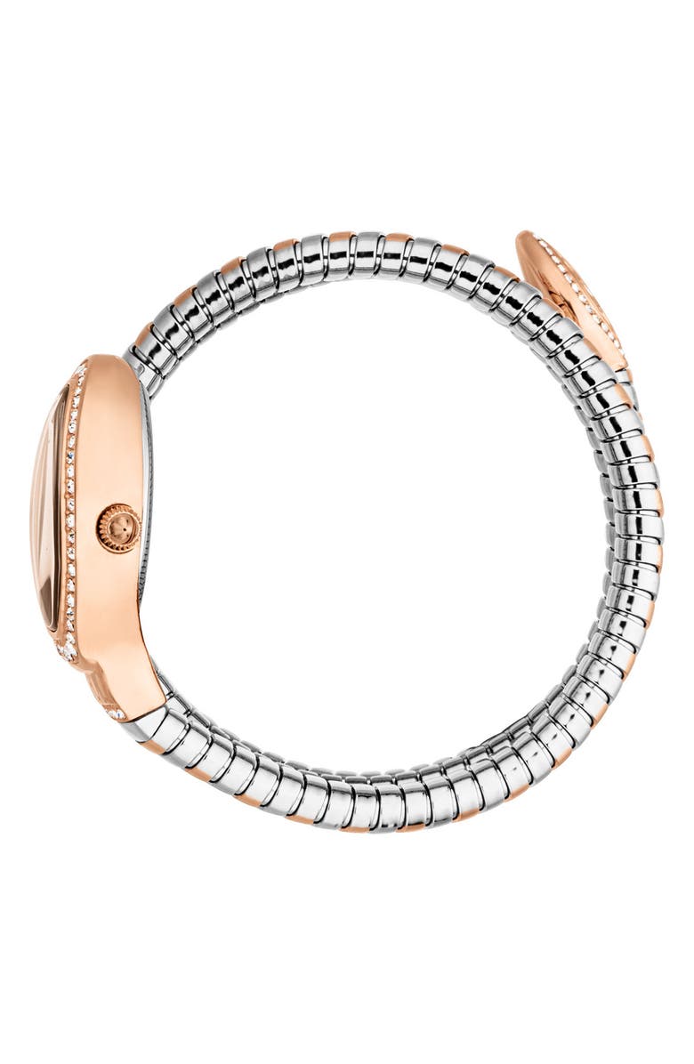 Just Cavalli Snake Wraparound Bracelet Watch, 20mm x 34.5mm, Alternate, color, Silver/ Rose Gold