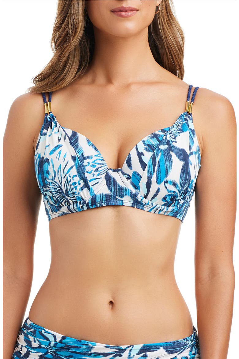 Ring Draped Underwire Bikini Top, Main, color, BLUE MULTI