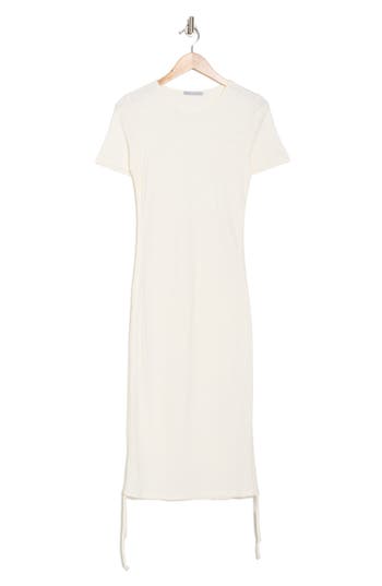 Shop Tart Zinnia Drawstring Seam Cotton Dress In Gardenia