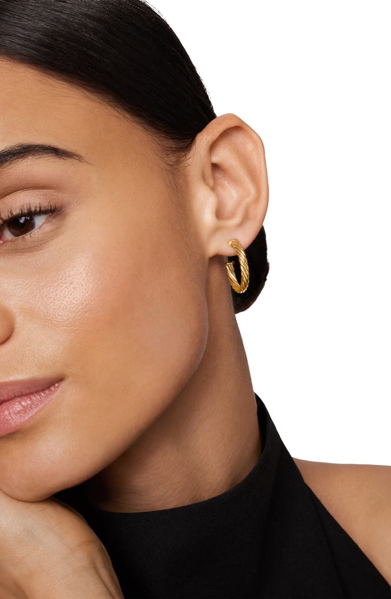 David Yurman Small Cablespira Hoop Earrings in 18K Yellow Gold, Alternate, color, Gold