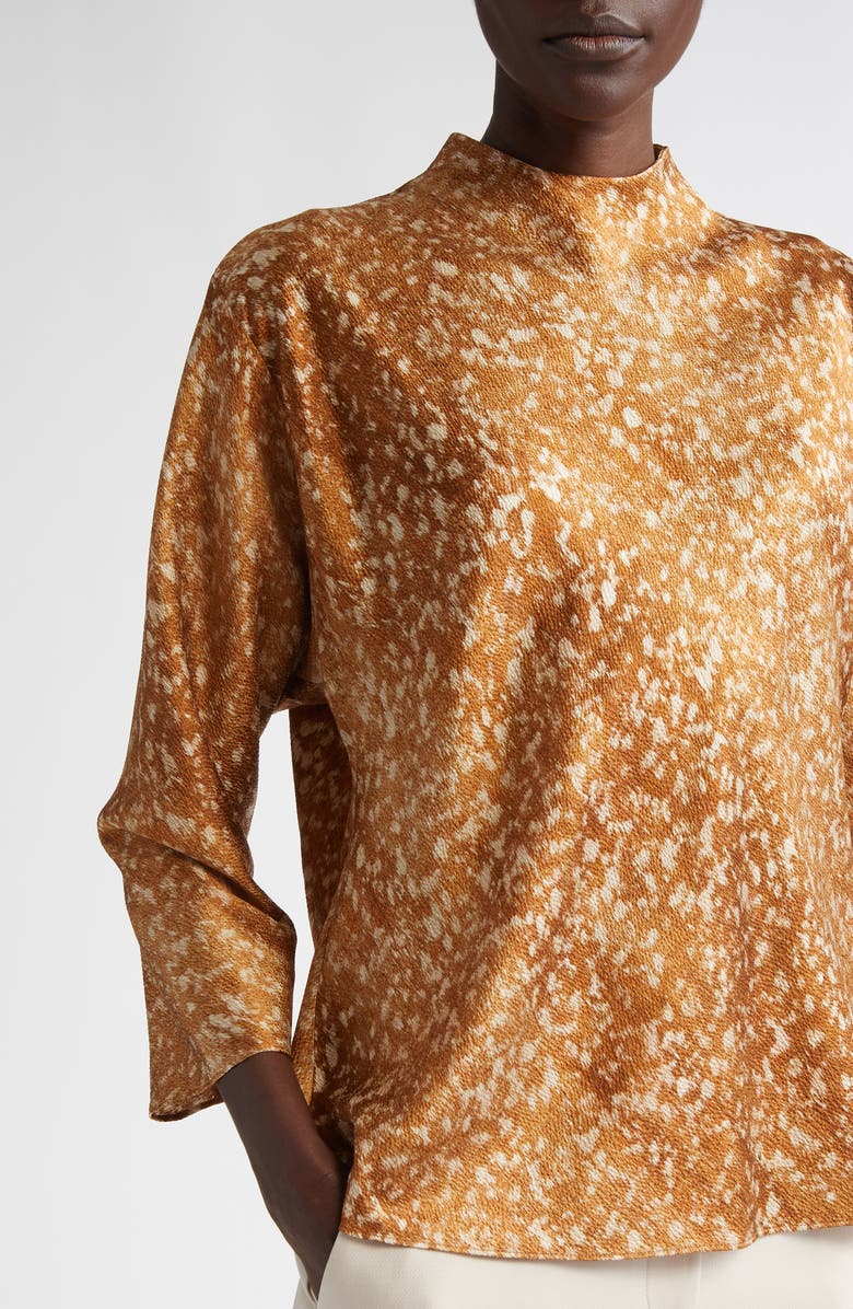 Lafayette 148 New York Floating Leaves Print Textured Satin Top, Alternate, color,