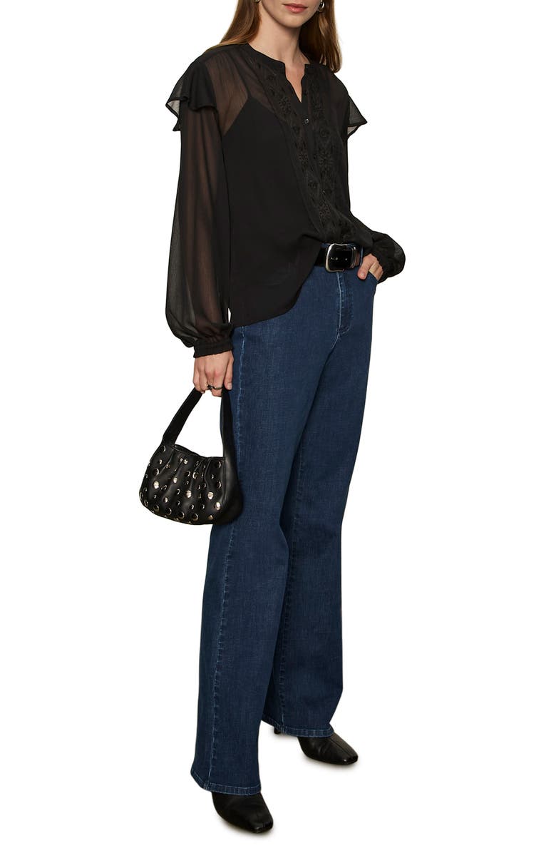 Sanctuary Nostalgia Ruffle Embroidered Top, Alternate, color, Black