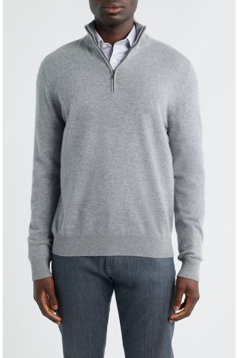 Quarter Zip Cashmere Sweater, Main, color, GREY DECEMBER HEATHER
