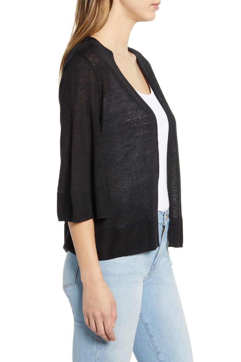 Lea Linen Cardigan, Alternate, color, BLACK
