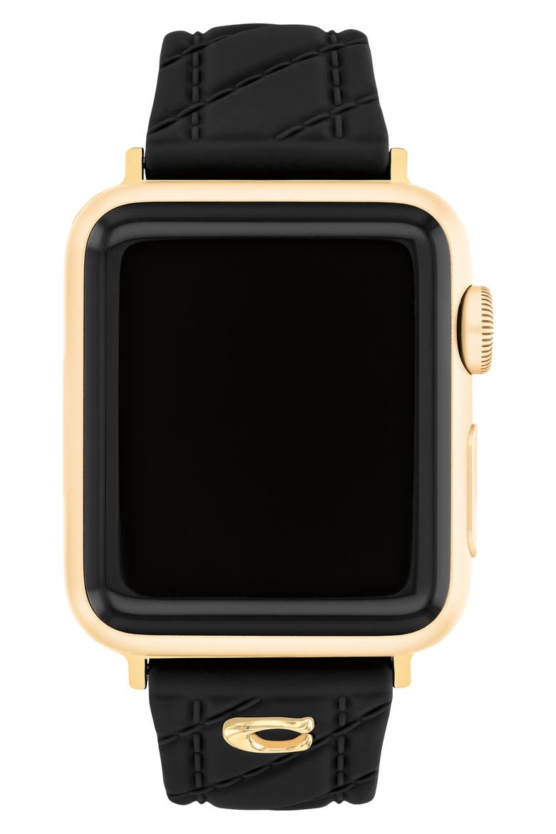 Quilted 20mm Apple Watch® Watchband, Alternate, color, BLACK