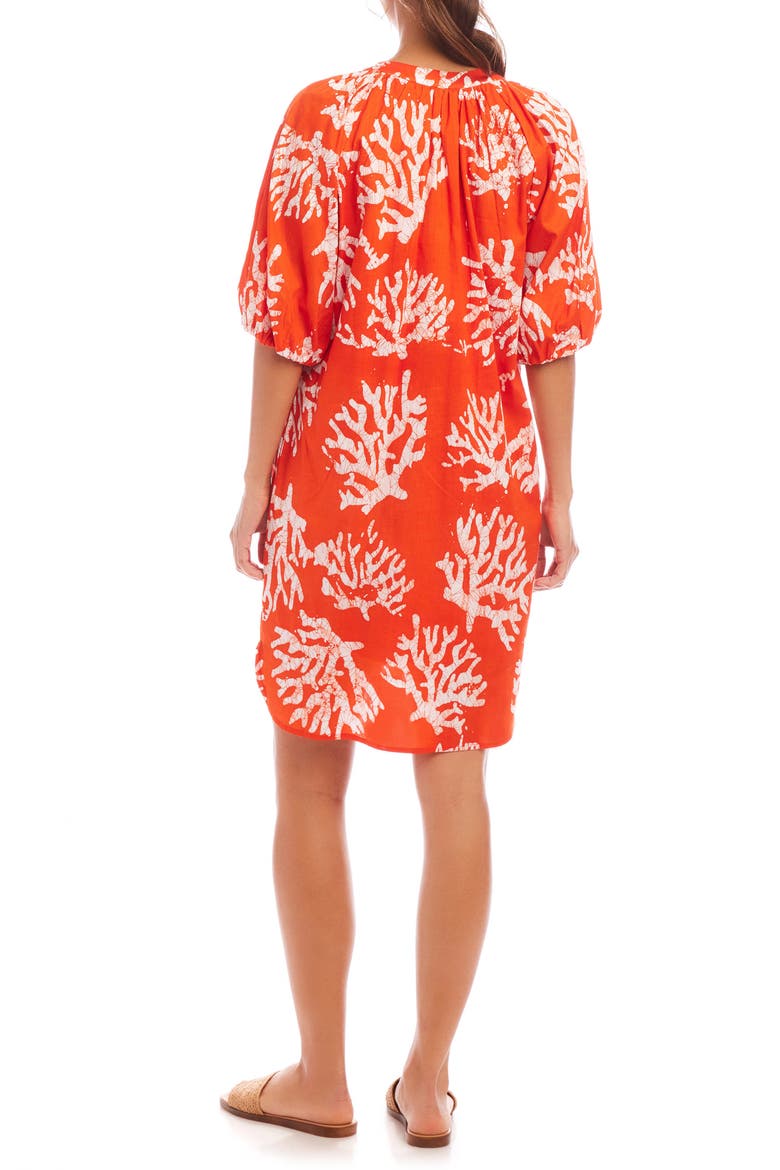 Coral Print Tassel Cotton Dress, Alternate, color, ORANGE