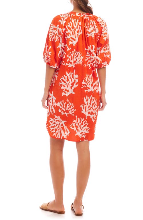 Karen Kane Coral Print Tassel Cotton Dress In Orange