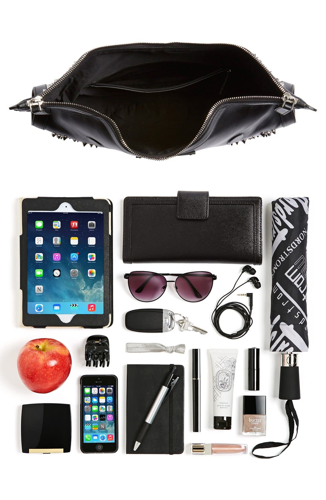 Alexander McQueen 'De Manta - Flower Studs' Calfskin Leather Clutch, Alternate, color, BLACK